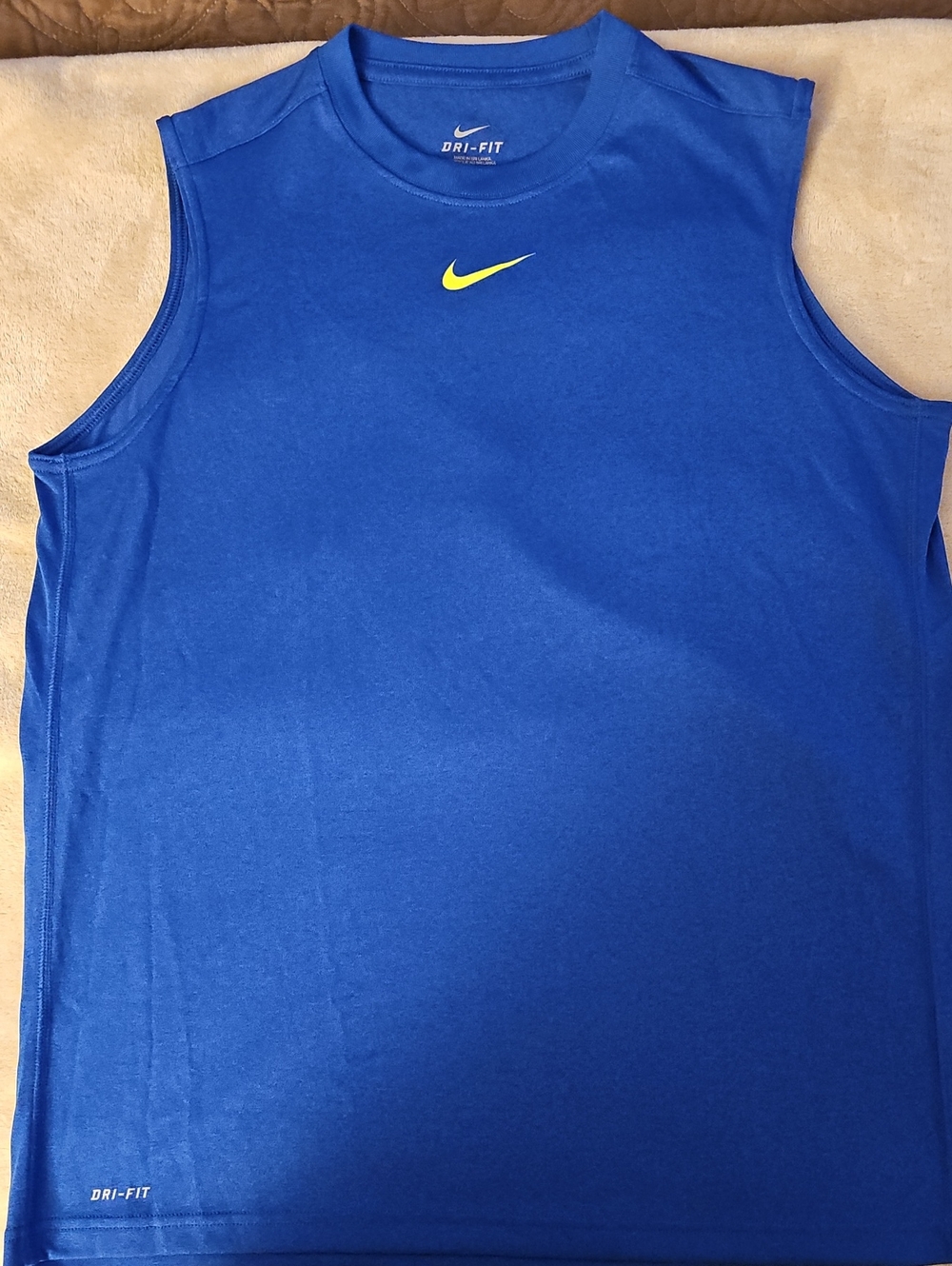 Nike Boys Blue Tank Top with Yellow Swoosh
